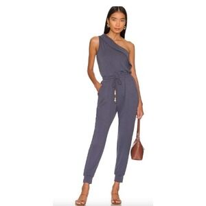 Heartloom Women's XS One Shoulder‎ Jumpsuit Blue Beaded Drawstring Pockets
